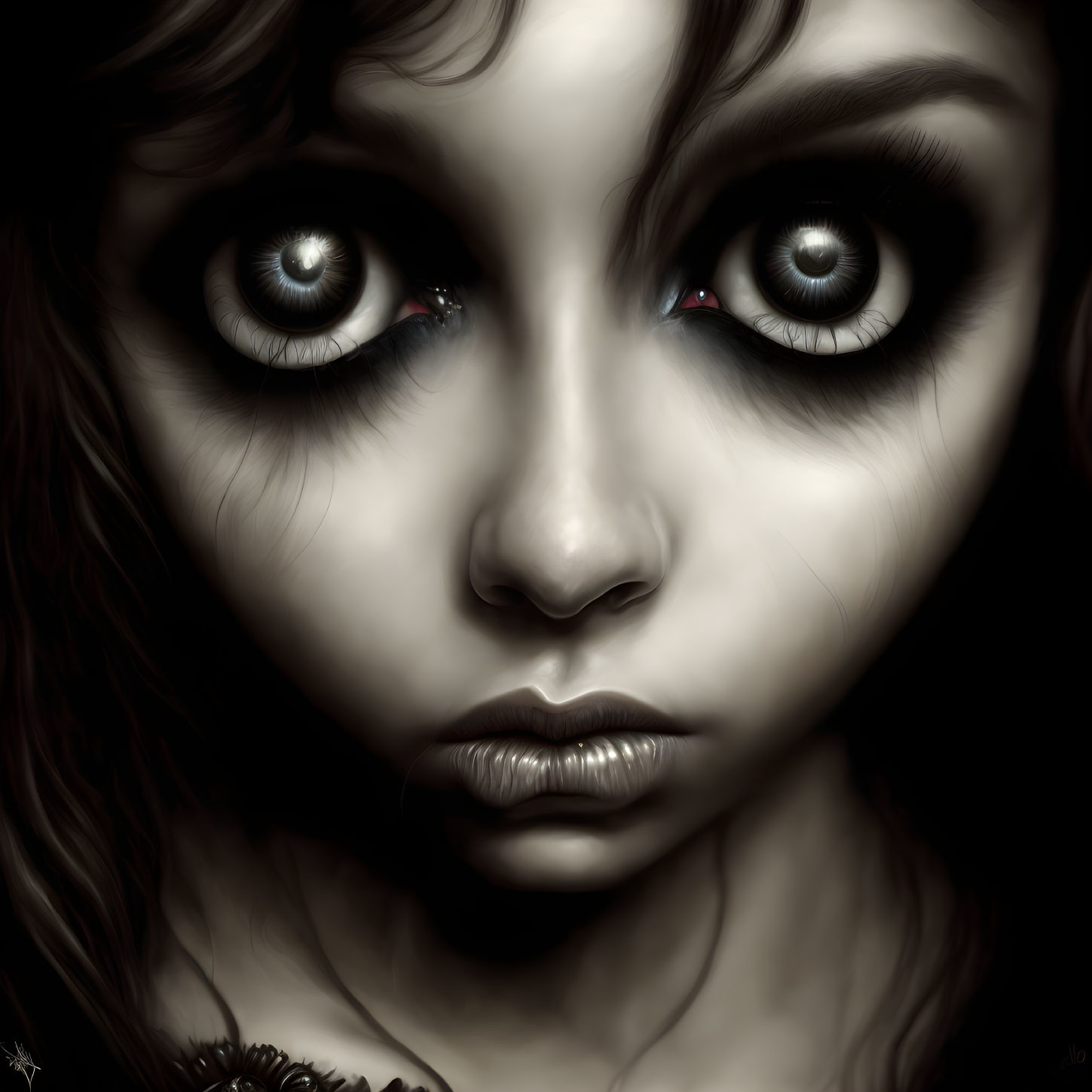 Detailed digital painting of a girl with expressive blue eyes.