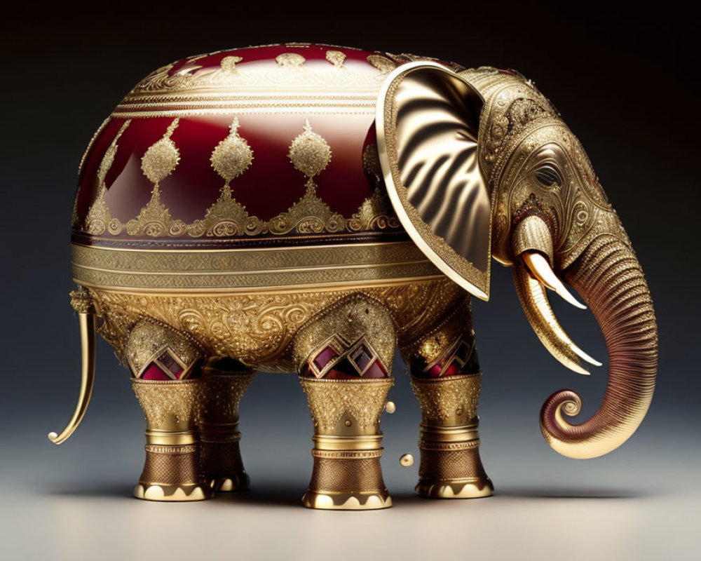 Golden ornate elephant with intricate designs and luxury embellishments