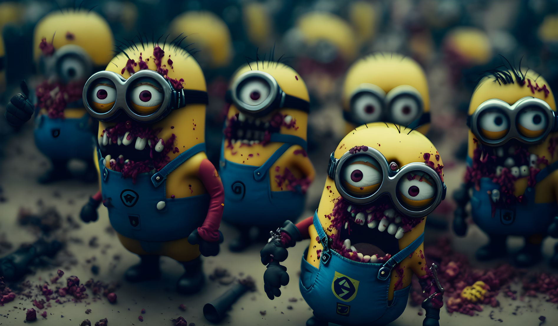 Group of Minions with different eye numbers in chaotic setting