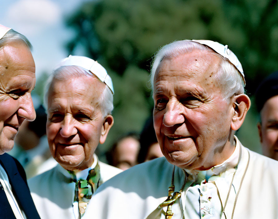 Elderly Men in Papal Attire Smiling Outdoors