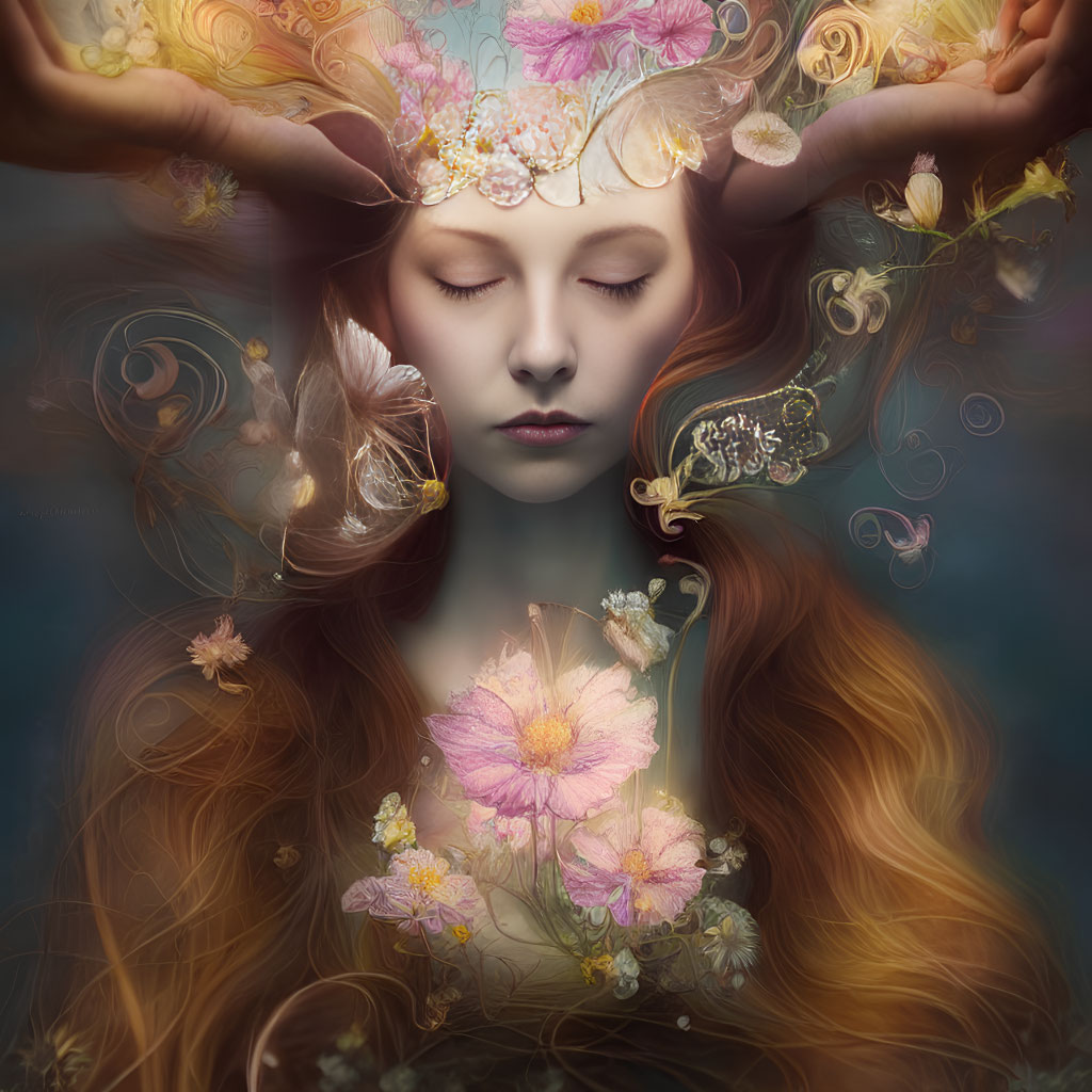 Serene woman with closed eyes and floral crown