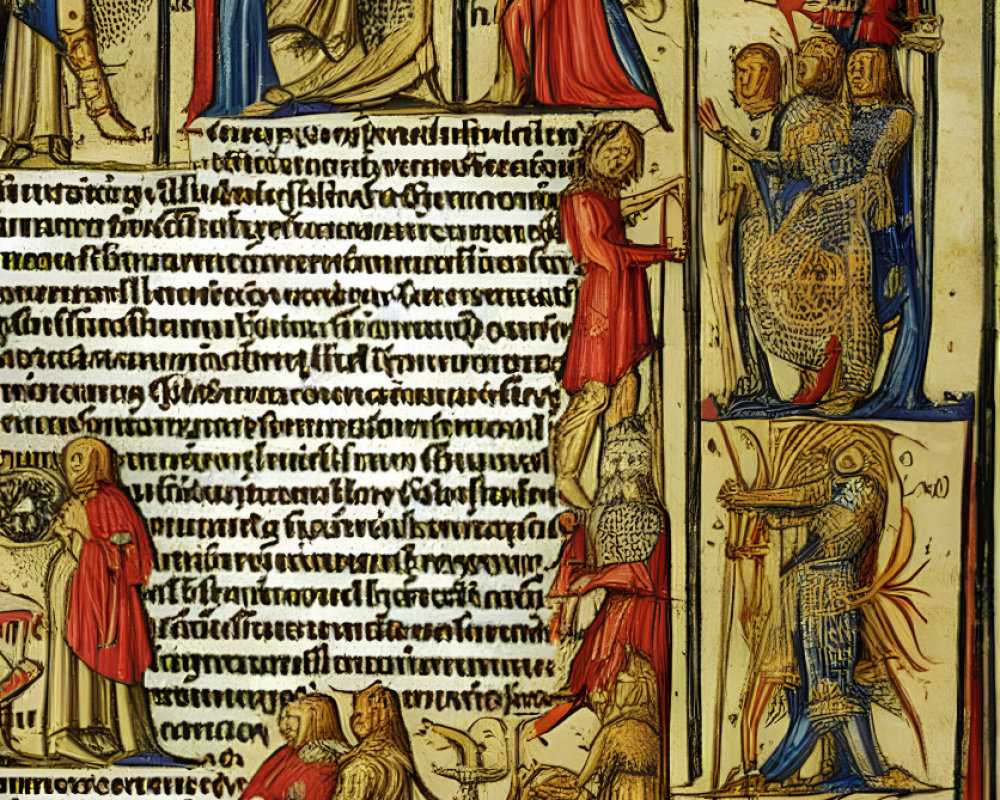 Medieval illuminated manuscript page with religious and royal figures