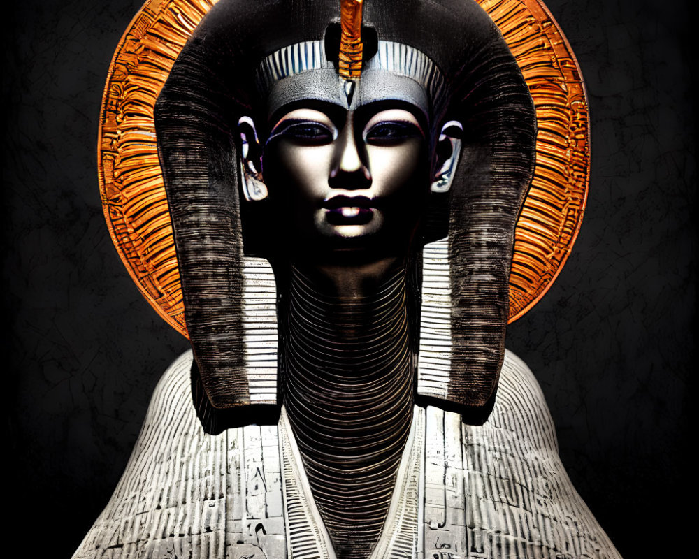 Ancient Egyptian Pharaoh Statue with Cobra Headdress and Hieroglyphs