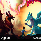 Colorful Dragons Breathing Fire with Names Above Heads