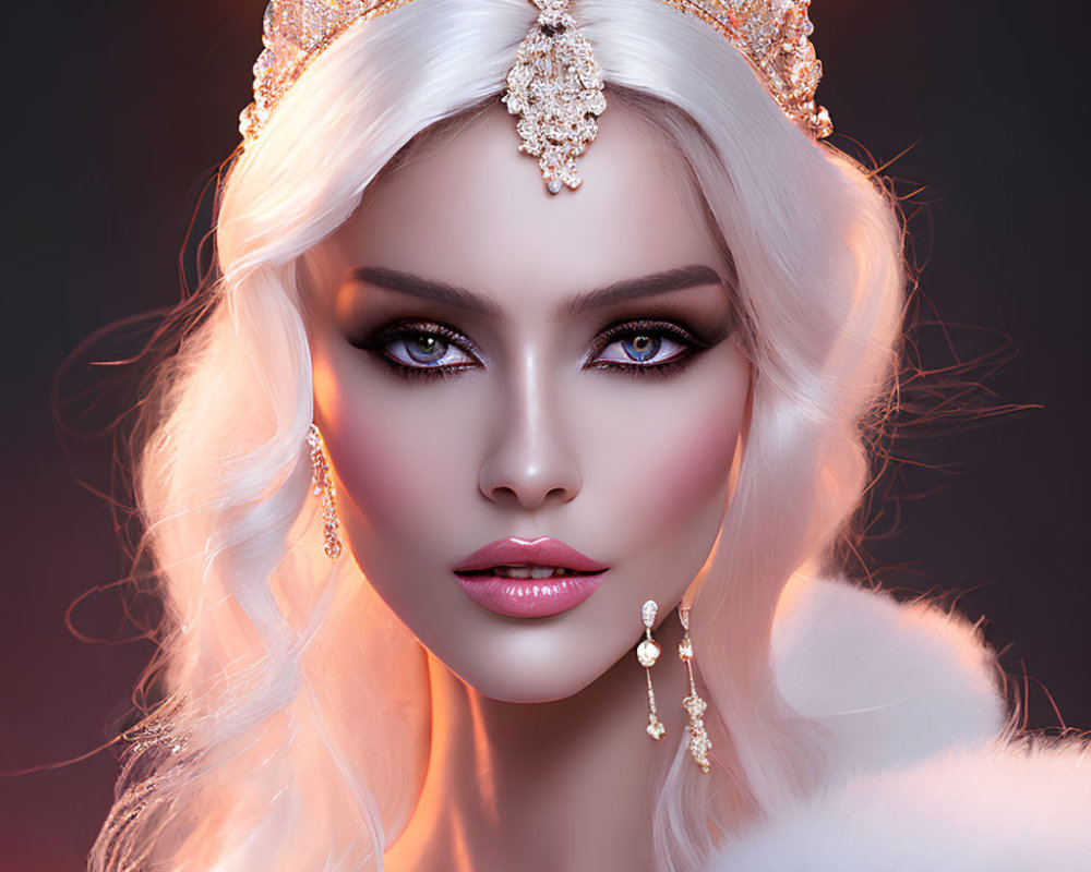 Portrait of Woman with Blue Eyes, Golden Crown, and Blonde Hair