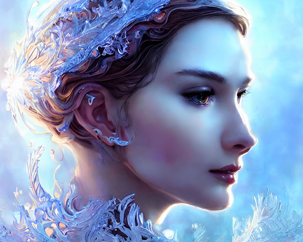 Digital Artwork: Woman with Ice-Crystal Crown and Frosty Adornments