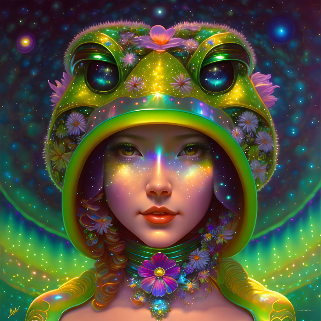Hippie astronaut lady of the frogs
