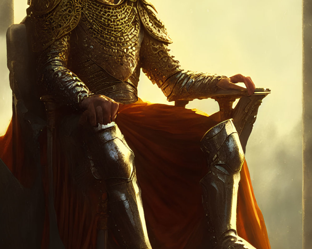 Regal King in Golden Armor on Majestic Throne