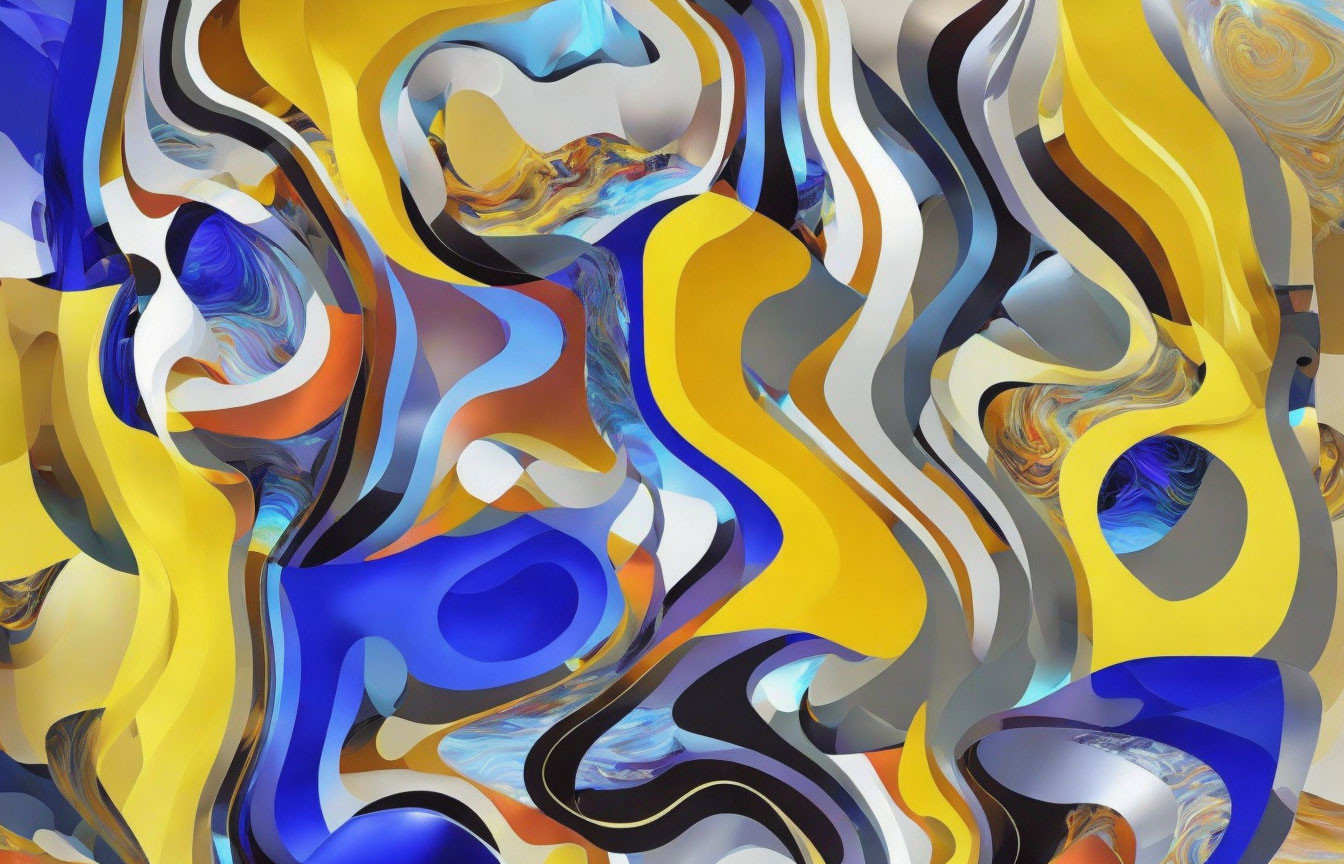 Vibrant Abstract Wavy Design in Blue, Yellow, and Orange Hues