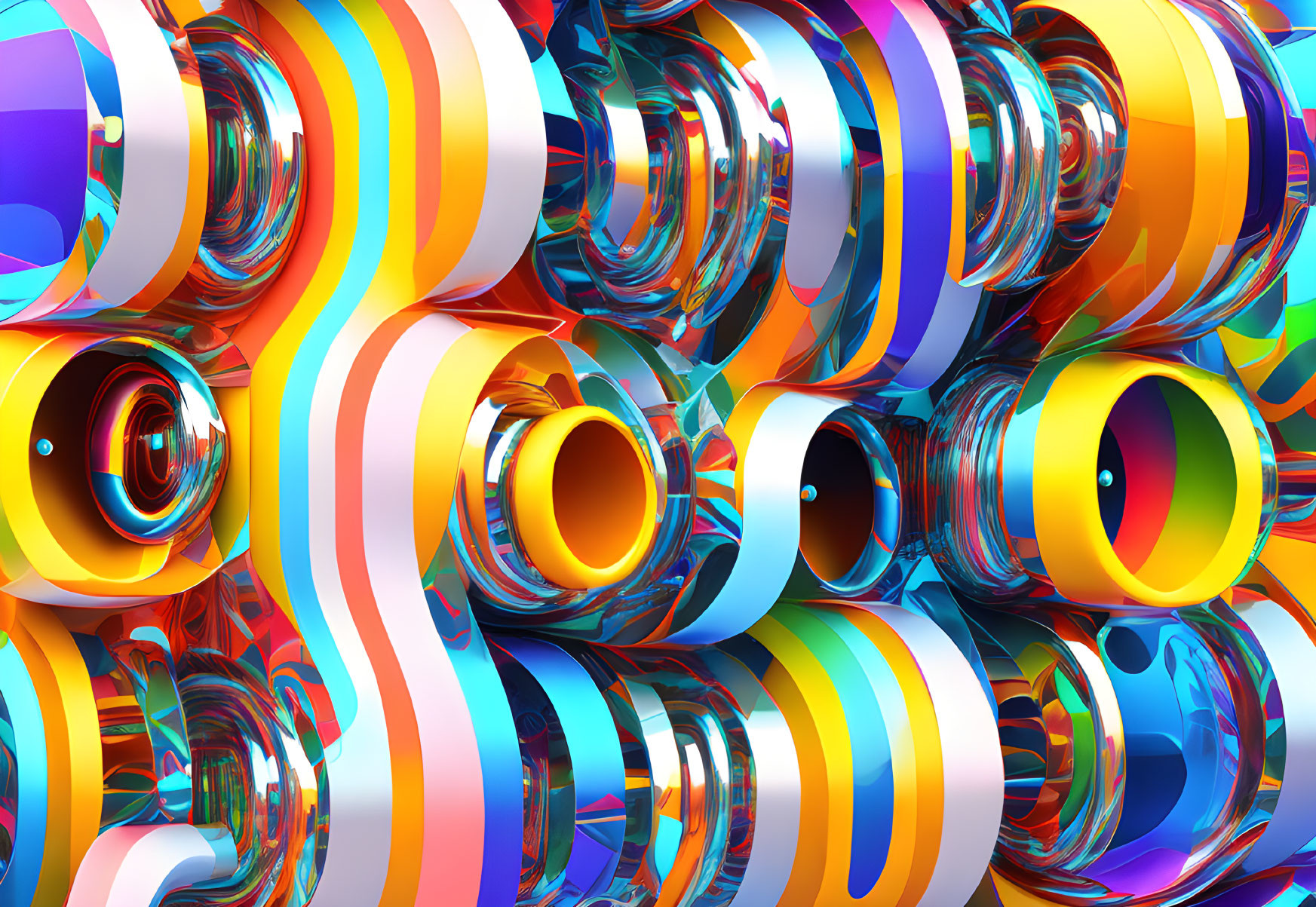 Colorful Swirling Tubular Shapes in Abstract Digital Art