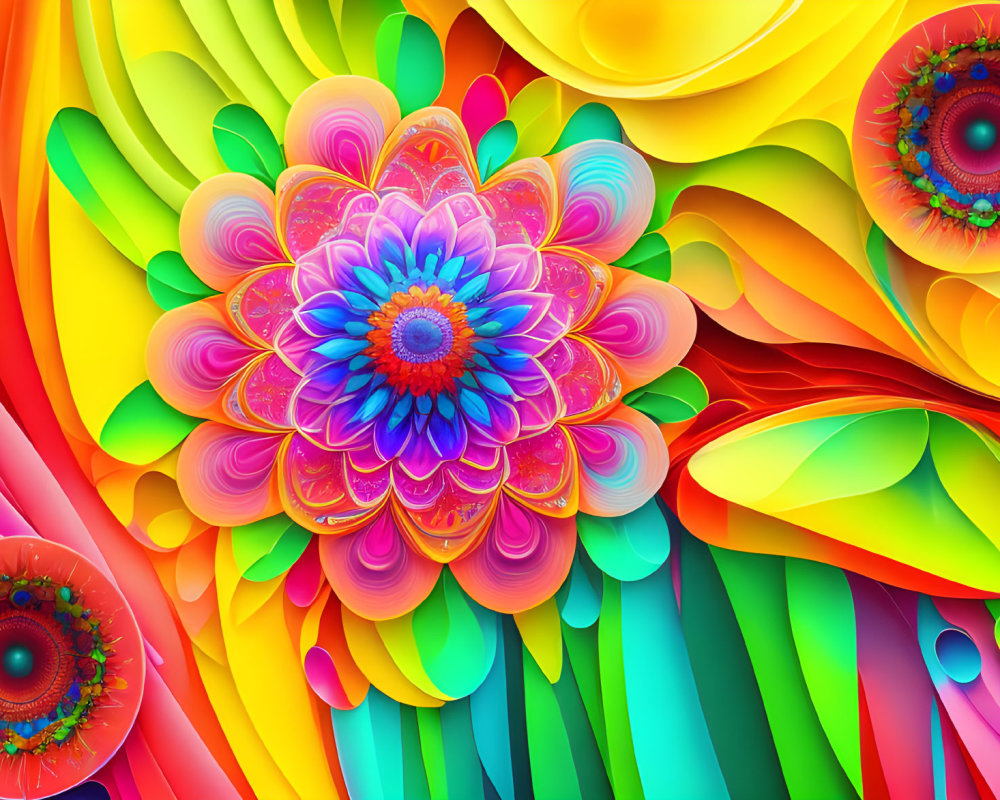 Colorful 3D floral patterns in vibrant digital art