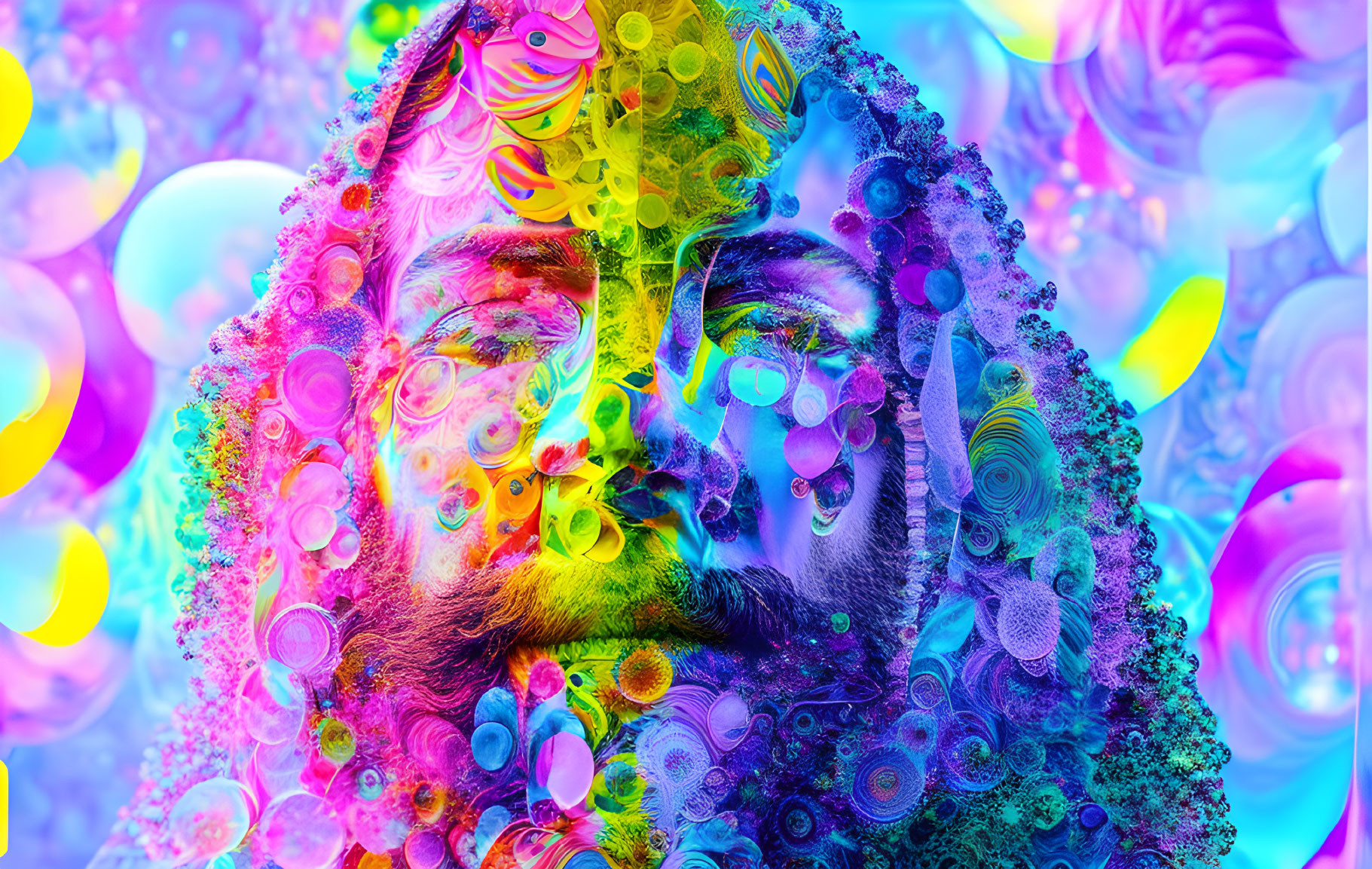 Colorful Psychedelic Fractal Patterns Merge with Human Face