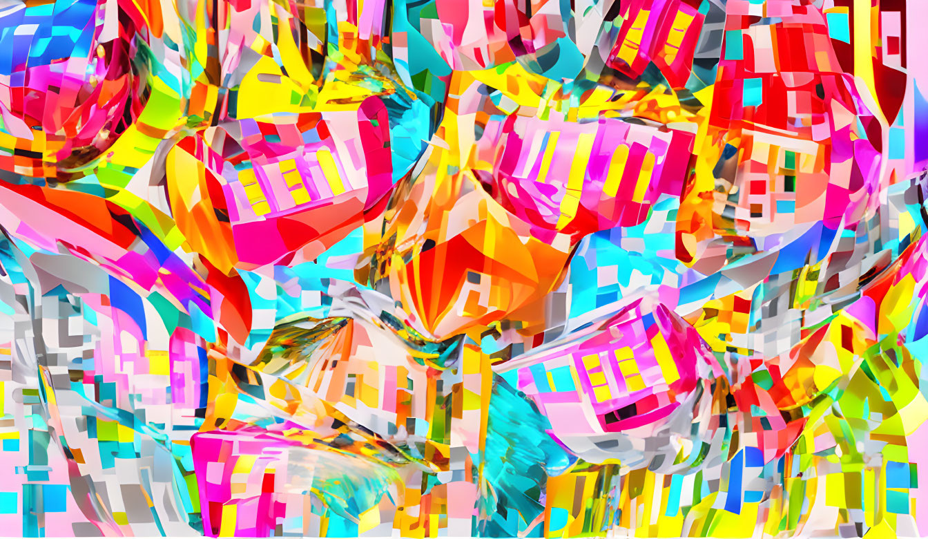 Colorful Abstract Art: Translucent Cubes & Shapes in Chaos