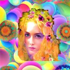 Colorful Woman's Face in Psychedelic Digital Portrait