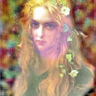 Blonde Woman Portrait with Blue Eyes and Floral Adornments