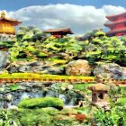 Traditional Chinese architecture with pagodas in lush greenery