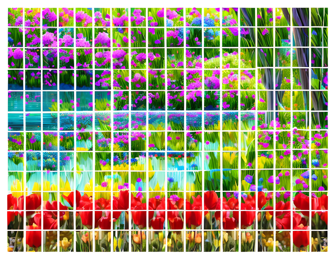 Colorful Full Bloom Flower Collage in Panels
