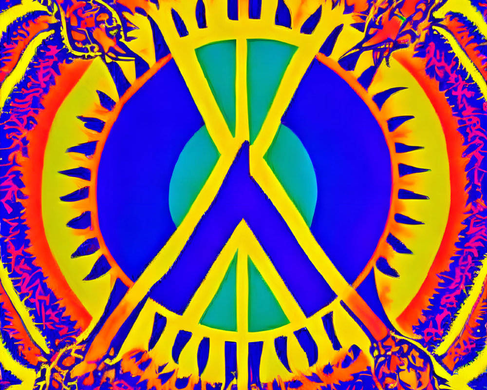 Colorful Abstract Peace Symbol Surrounded by Fractal Designs