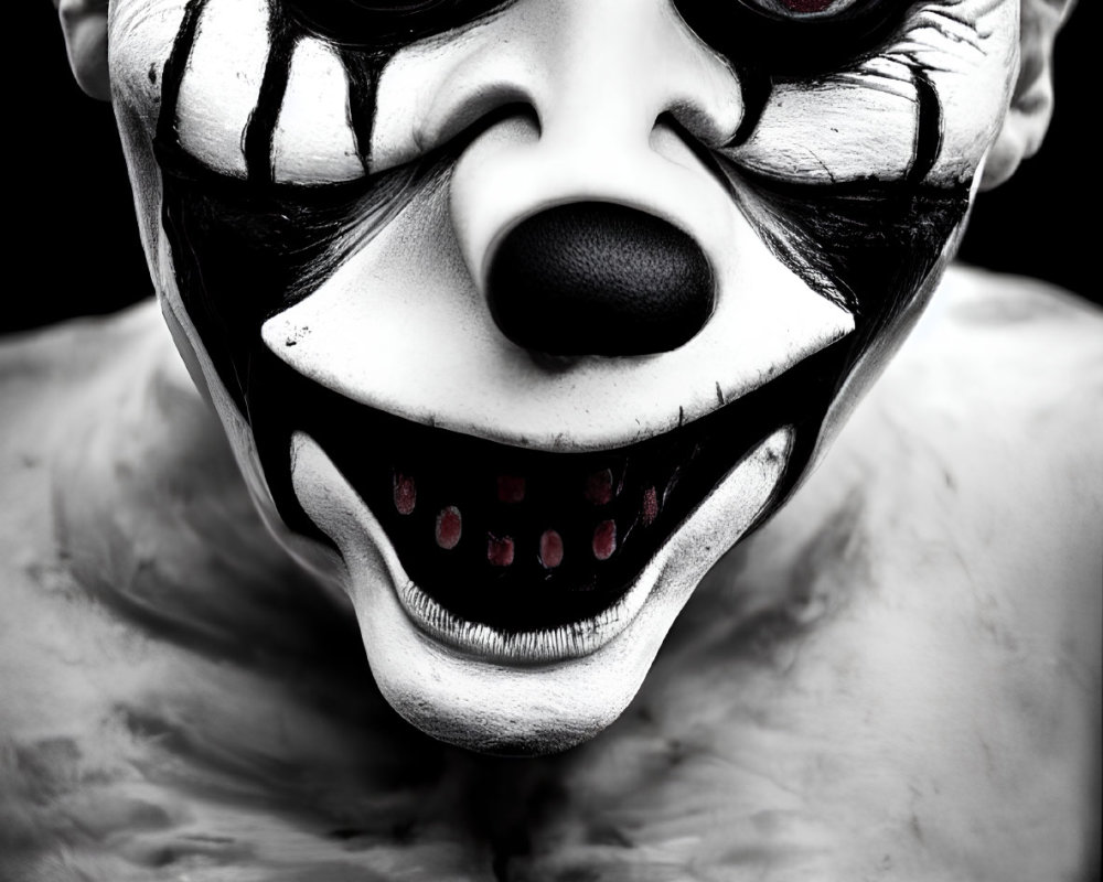 Detailed Scary Clown Mask with Sharp Teeth and Red Eyes