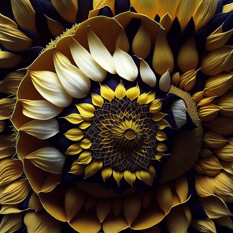 Detailed Close-Up of Large Yellow Sunflower Petals and Dark Brown Center