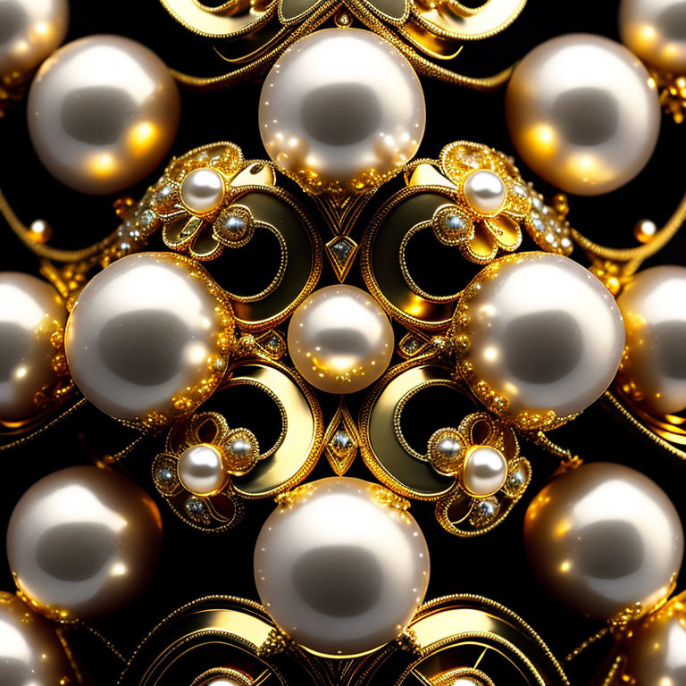 Intricate fractal pattern with shiny pearls and gold details
