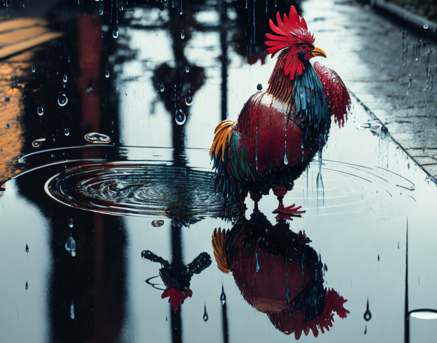 Rooster in a puddle...