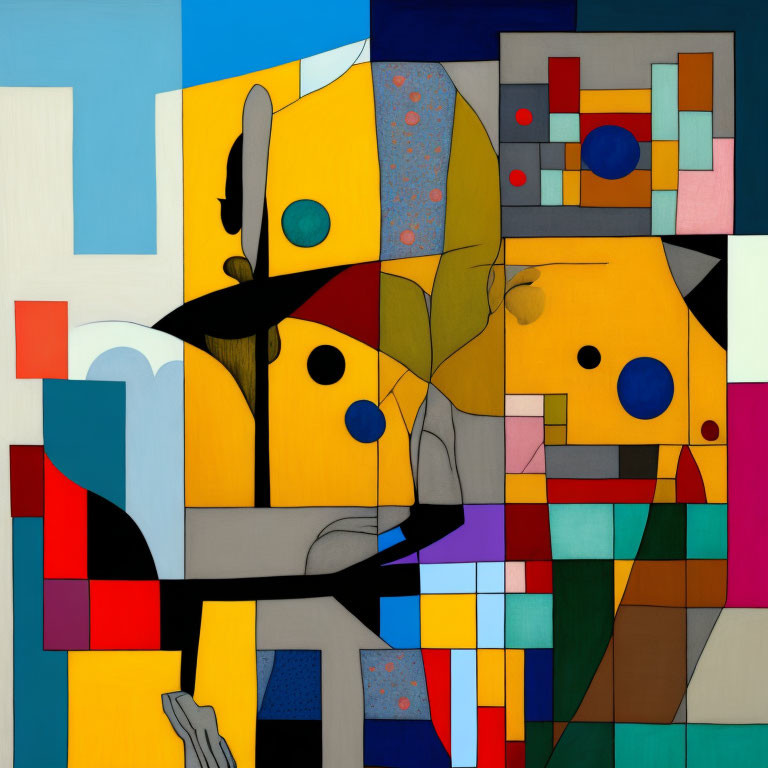 Vivid Abstract Geometric Painting with Humanoid Figures
