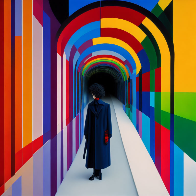 Afro person at vibrant rainbow passageway