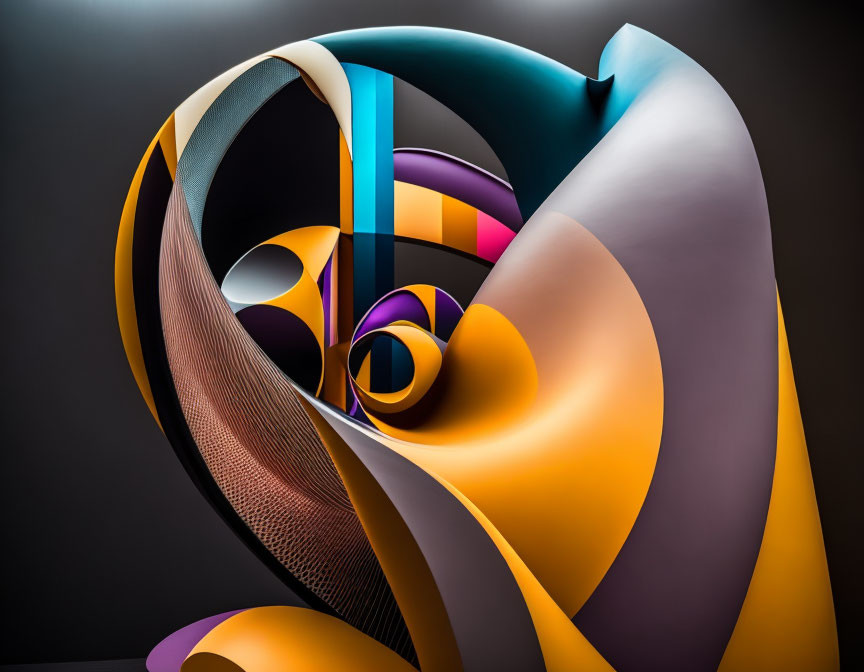 Colorful Swirl of Ribbons on Dark Background