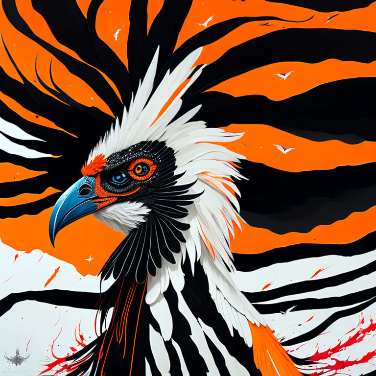 Colorful Bird Illustration with Striking Plumage on Vibrant Background