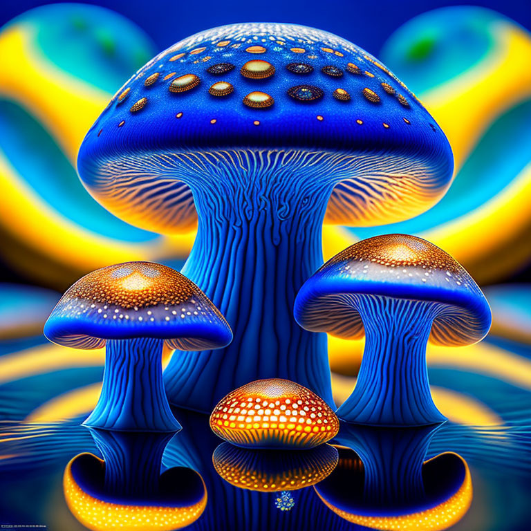 Colorful Psychedelic Mushroom Digital Art on Abstract Background