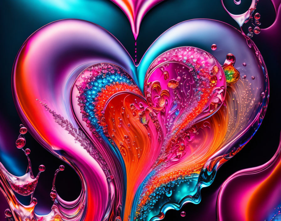Colorful Heart-Shaped Digital Art with Glossy Bubbles