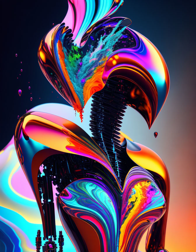 Colorful Abstract Sculpture with Swirling Patterns on Gradient Background