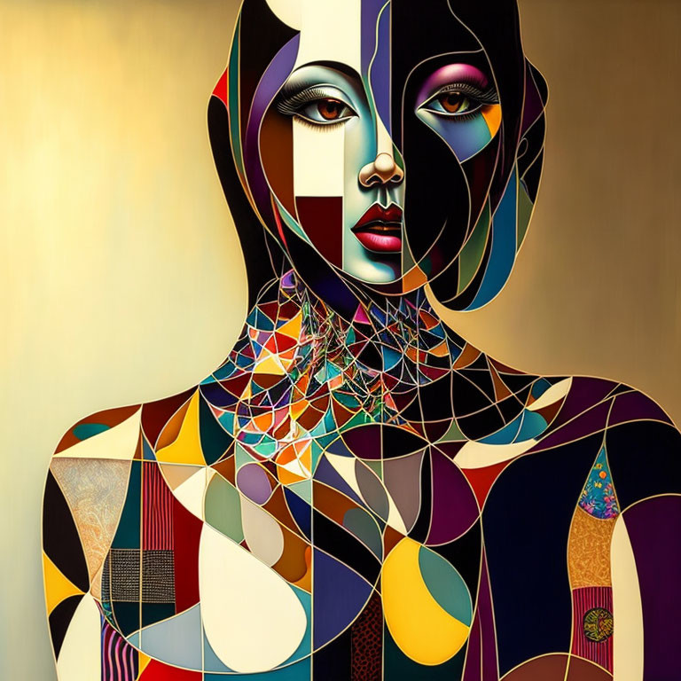 Colorful Abstract Art: Merged Women Faces with Geometric Designs