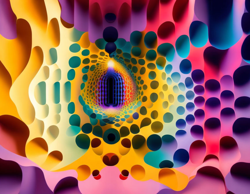 Colorful Abstract Tunnel with Layered, Undulating Patterns