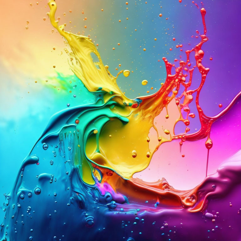 Colorful Liquid Splashes on Rainbow Background