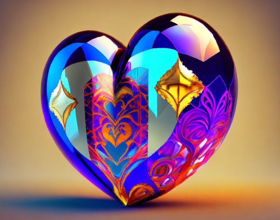Colorful Stylized Heart with Intricate Patterns on Warm Gradient Background