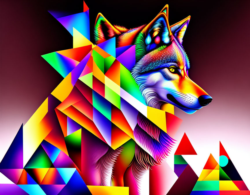 Colorful Geometric Wolf Art on Gradient Background