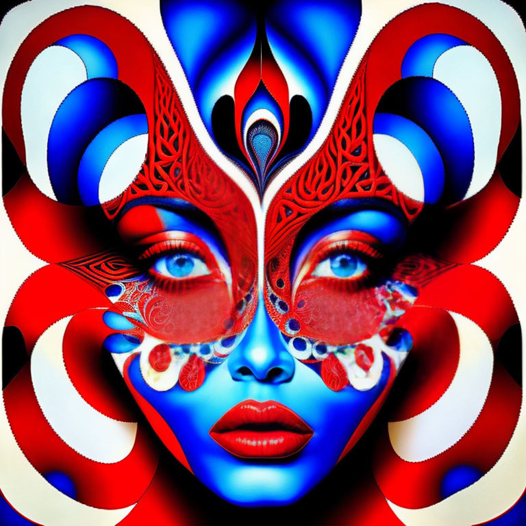 Symmetrical digital artwork: Dual-faced persona with butterfly motif