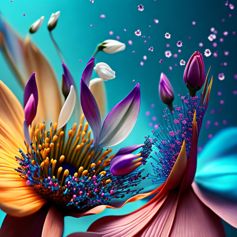 Colorful Abstract Flower Artwork with Purple, Pink, and Orange Petals
