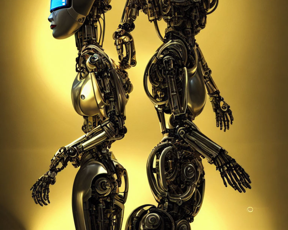 Highly Detailed Humanoid Robots on Golden Yellow Background