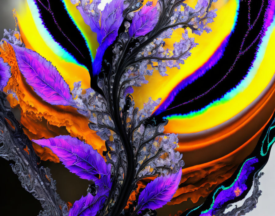 Colorful Fractal Tree Digital Art with Purple Leaves