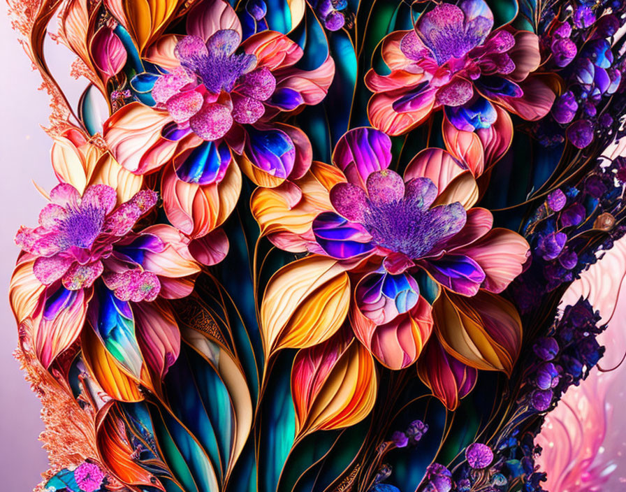 Colorful Stylized Flowers Artwork on Pink Background