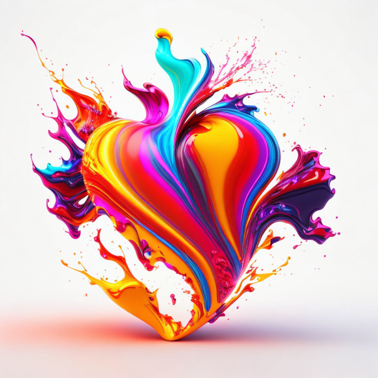 Colorful 3D Heart-shaped Splash on Light Background