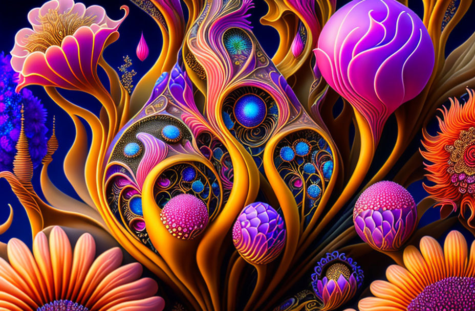 Colorful Abstract Artwork Featuring Organic Shapes & Peacock Feathers