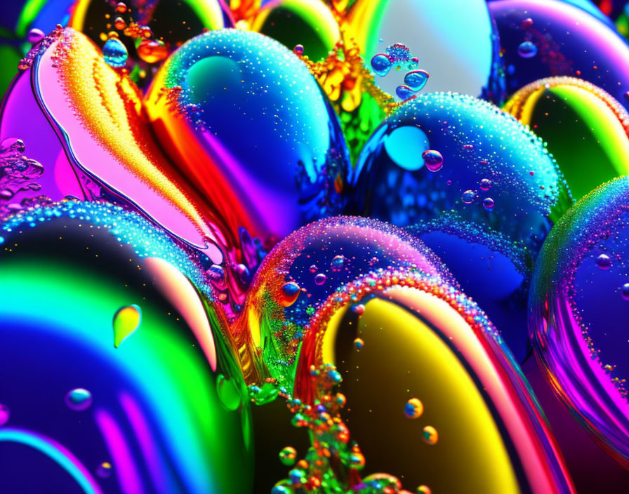 Colorful Bubble Art with Glossy Texture and Sparkling Droplets