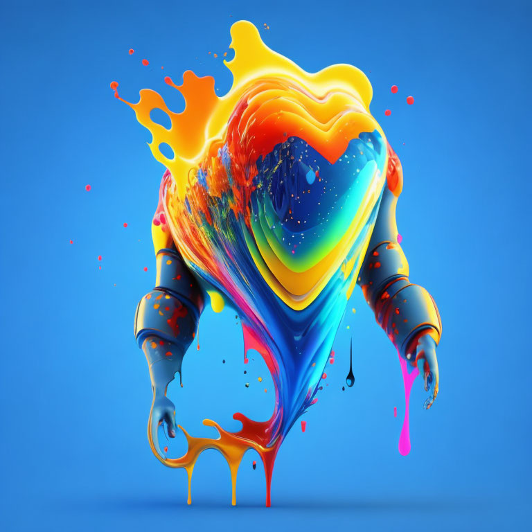 Colorful Heart-shaped Paint Splash in 3D Artwork