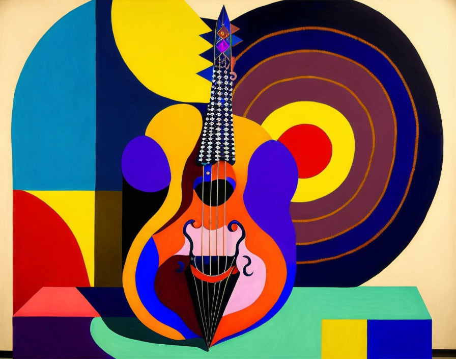 Colorful Geometric Guitar Artwork with Abstract Design