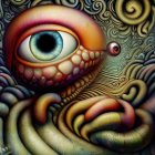 Surreal artwork with hyper-detailed eyes and leaf-like patterns