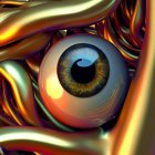 Colorful psychedelic eye illustration with tree-like branches in a surreal style
